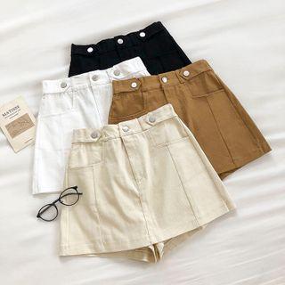 Plain High-waist Double-pocket A-line Skort