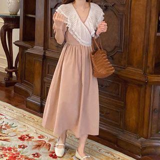 Short-sleeve Ruffle Midi A-line Wrap Dress