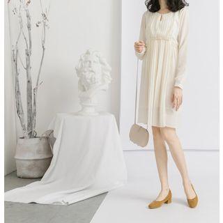 Long-sleeve Accordion Pleated Chiffon Dress