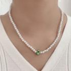 Faux Pearl Necklace Green Bead & Faux Pearl - White - One Size
