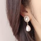 Faux Pearl Drop Clip-on Earring 1 Pair - Gold & White - One Size