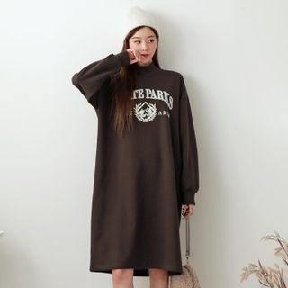 Mock-neck Letter Sweatshirt Dress