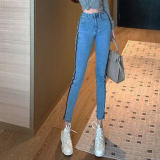 High Waist Color-block Skinny Jeans
