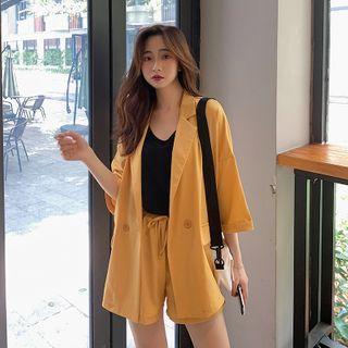 Set: 3/4-sleeve Double Breasted Blazer + Shorts