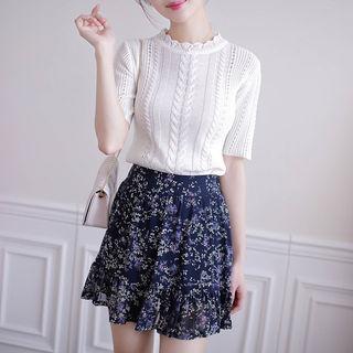 Scalloped-neck Cable-knit Top