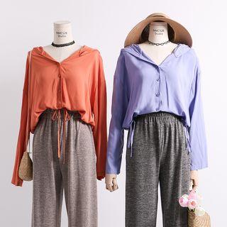 Tie-hem Hooded Cardigan