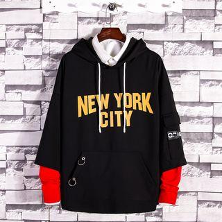 Mock-two Piece Hooded Pullover
