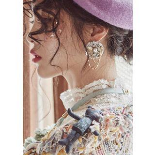 Faux-pearl Chain-linked Round Earrings