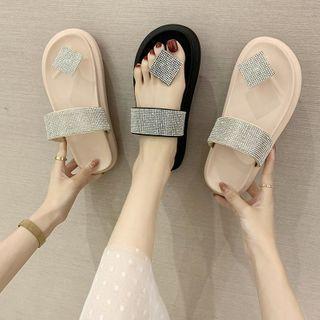 Platform Rhinestone Toe Loop Sandals