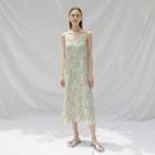 Sleeveless Printed Crinkled Long Dress Light Green - One Size
