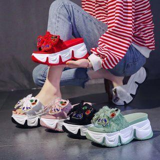Chunky Platform Wedge Rhinestone Slide Sandals