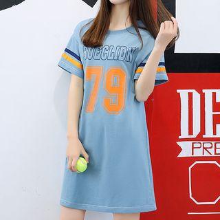 Numbering Striped Short-sleeve T-shirt Dress