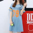 Numbering Striped Short-sleeve T-shirt Dress