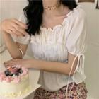 Square-neck Lace-up Ruffled Top