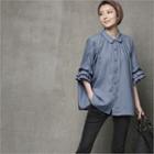 Frilled Elbow-sleeve Linen Blouse