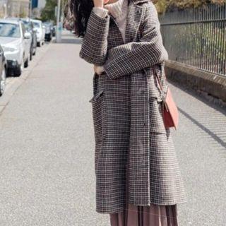 Loose Fit Houndstooth Woolen Coat