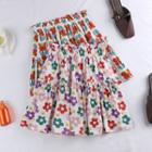 Flower Print Ruffled A-line Skirt