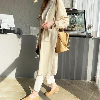 Rib Knit Long Open Cardigan