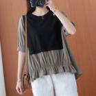 Short-sleeve Two-tone Panel Top