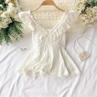 Ruffle Cutout Lace Sleeveless Tank Top