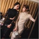 Lace Panel Long-sleeve Evening Dress