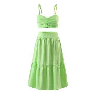 Set: Shirred Cropped Camisole Top + A-line Midi Skirt