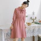 Long-sleeve Bow-accent A-line Shirtdress