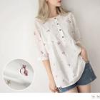 Snail Embroidered 3/4-sleeve Blouse