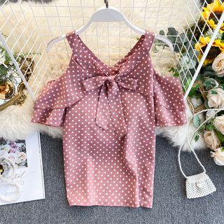 Cold-shoulder Dotted Chiffon Top