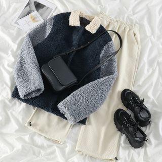 Color-block Fleece Jacket / Corduroy Loose-fit Pants