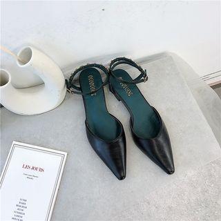 Studded Ankle Strap Pointed Low Heel Sandals