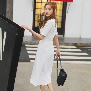 Short-sleeve Slit-hem Dress