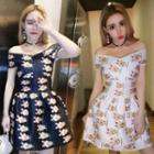 Short-sleeve Off-shoulder Patterned Dress