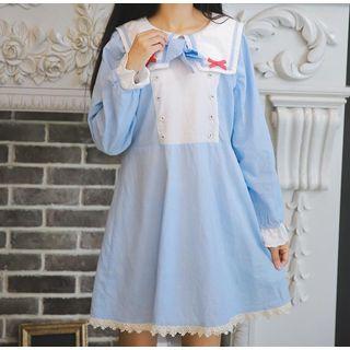 Sailor Collar Linen Cotton Long-sleeve Dress
