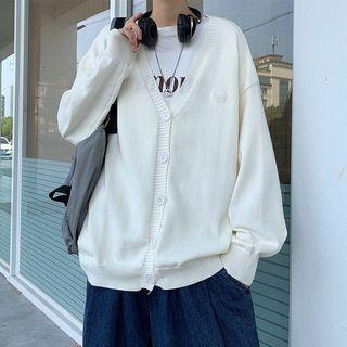V-neck Heart Patch Oversized Cardigan