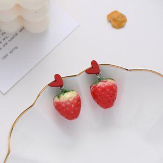 S925 Sterling Silver Strawberry Drop Ear Stud 1 Pair - 925 Silver - Earrings - One Size