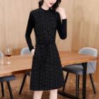 Long-sleeve Dotted A-line Knit Dress
