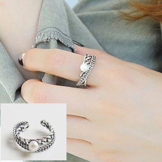 925 Sterling Silver Freshwater Pearl Layered Open Ring White Faux Pearl - Silver - One Size