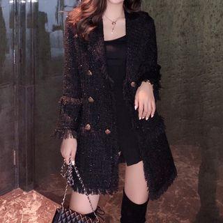 Double-breasted Tweed Coat Black - One Size