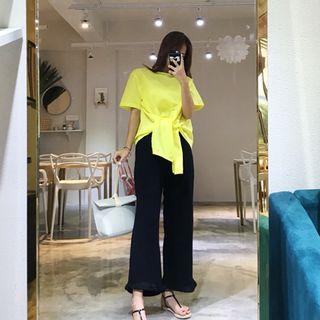 Band-waist Frey-hem Pants
