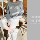 Wash Letter Print Sweatshirt Charcoal Gray - One Size