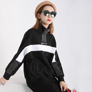 Stand-collar Printed Pullover Black - One Size