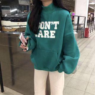 Long Sleeve High Neck Letter Print Top