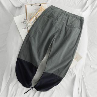 Two-tone Drawstring-cuff Straight-cut Pants