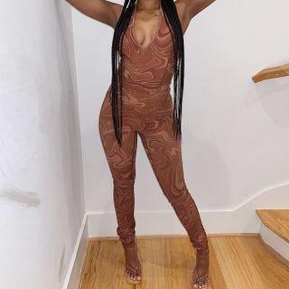 Halter-neck Tie-dyed Jumpsuit