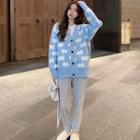 Embroidered Long-sleeve Cardigan / Plain Sweatpants