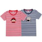 Couple Matching Short-sleeve Cartoon Striped T-shirt