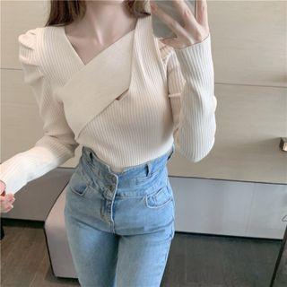 Puff Sleeve Asymmetrical Knit Top