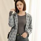 Single-button Plaid Blazer Navy Blue - One Size