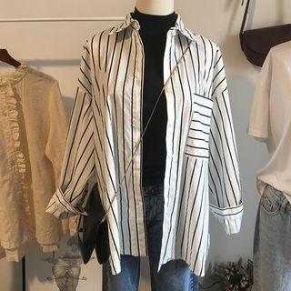 Set: Sleeveless Mock Neck T-shirt + Striped Shirt